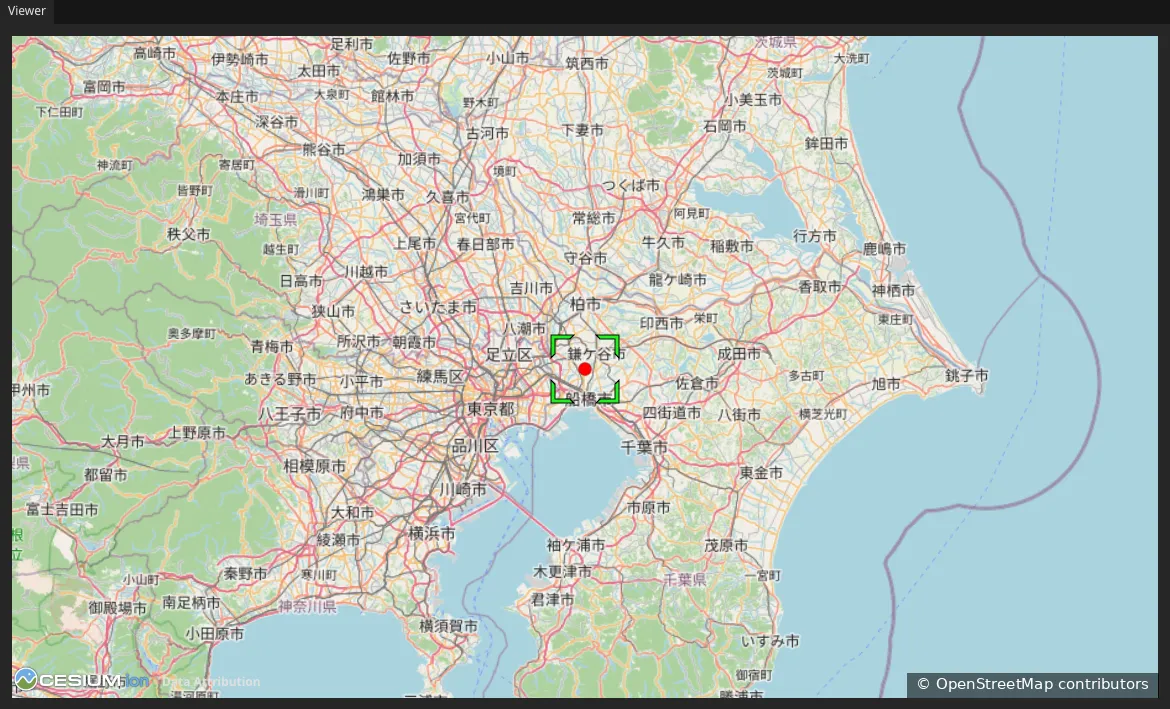 Re Visualizer の地図上の東京付近に追加された赤いマーカー