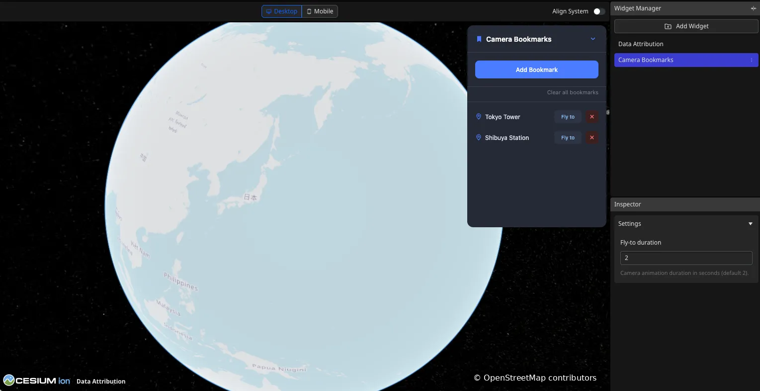 Re Visualizer の地図上に表示されたカメラブックマークウィジェット
