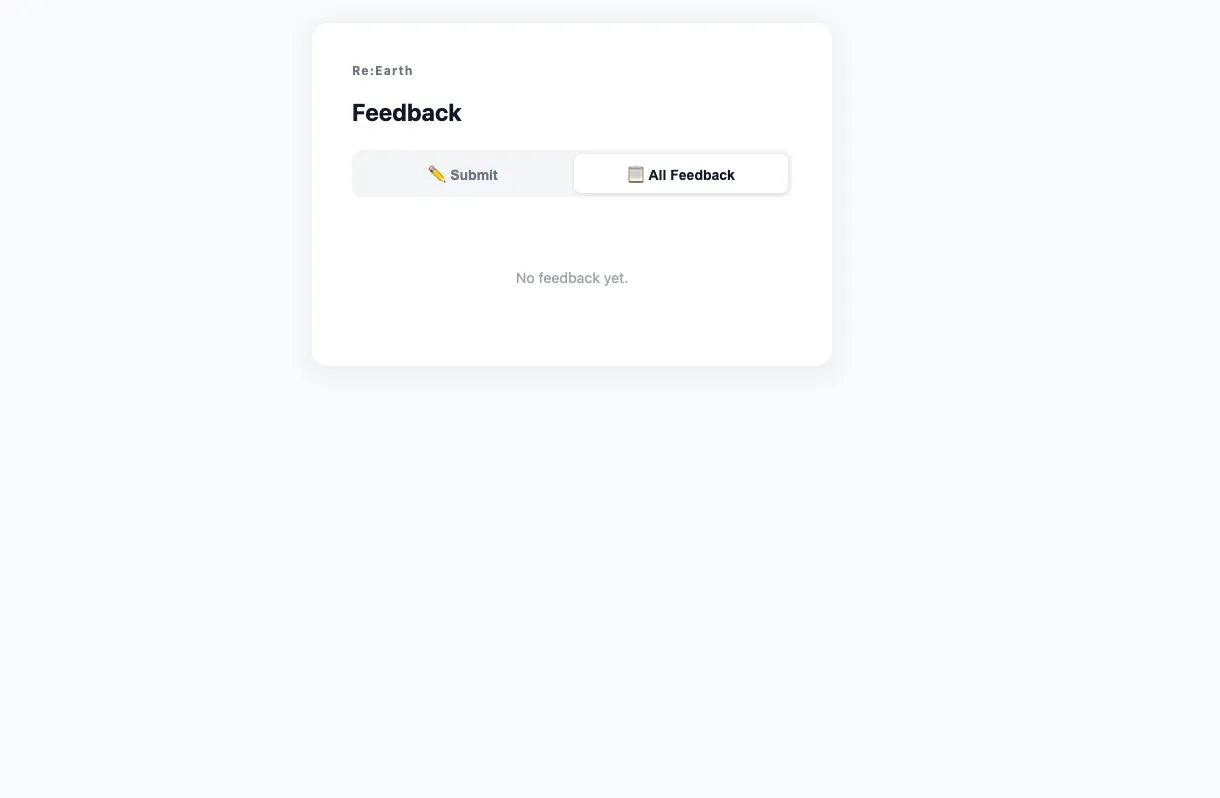 The All Feedback tab of the Feedback app, showing "No feedback yet." since nothing has been submitted