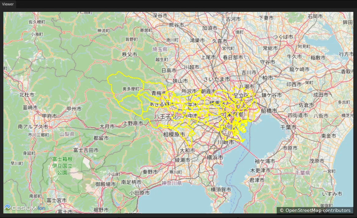 Re Visualizer の地図上にレンダリングされた大規模な GeoJSON 境界レイヤ