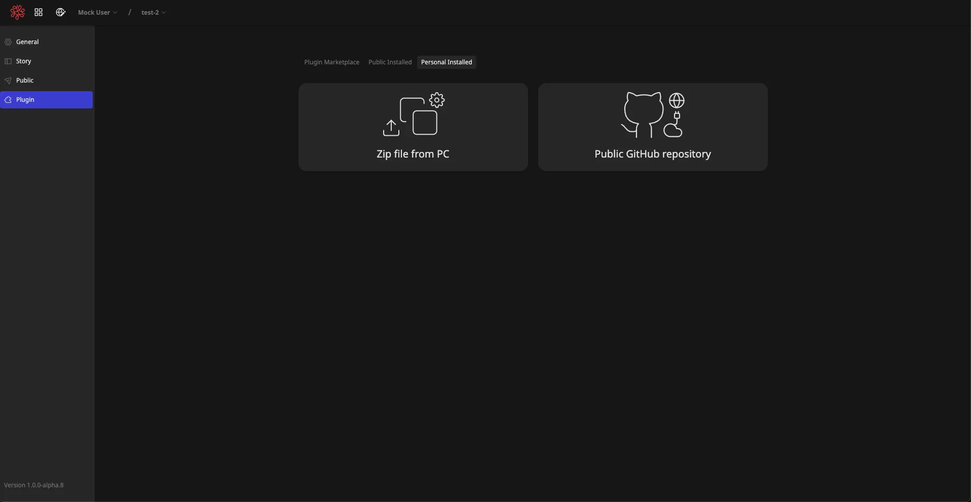 The ZIP upload option under Personally Installed plugins